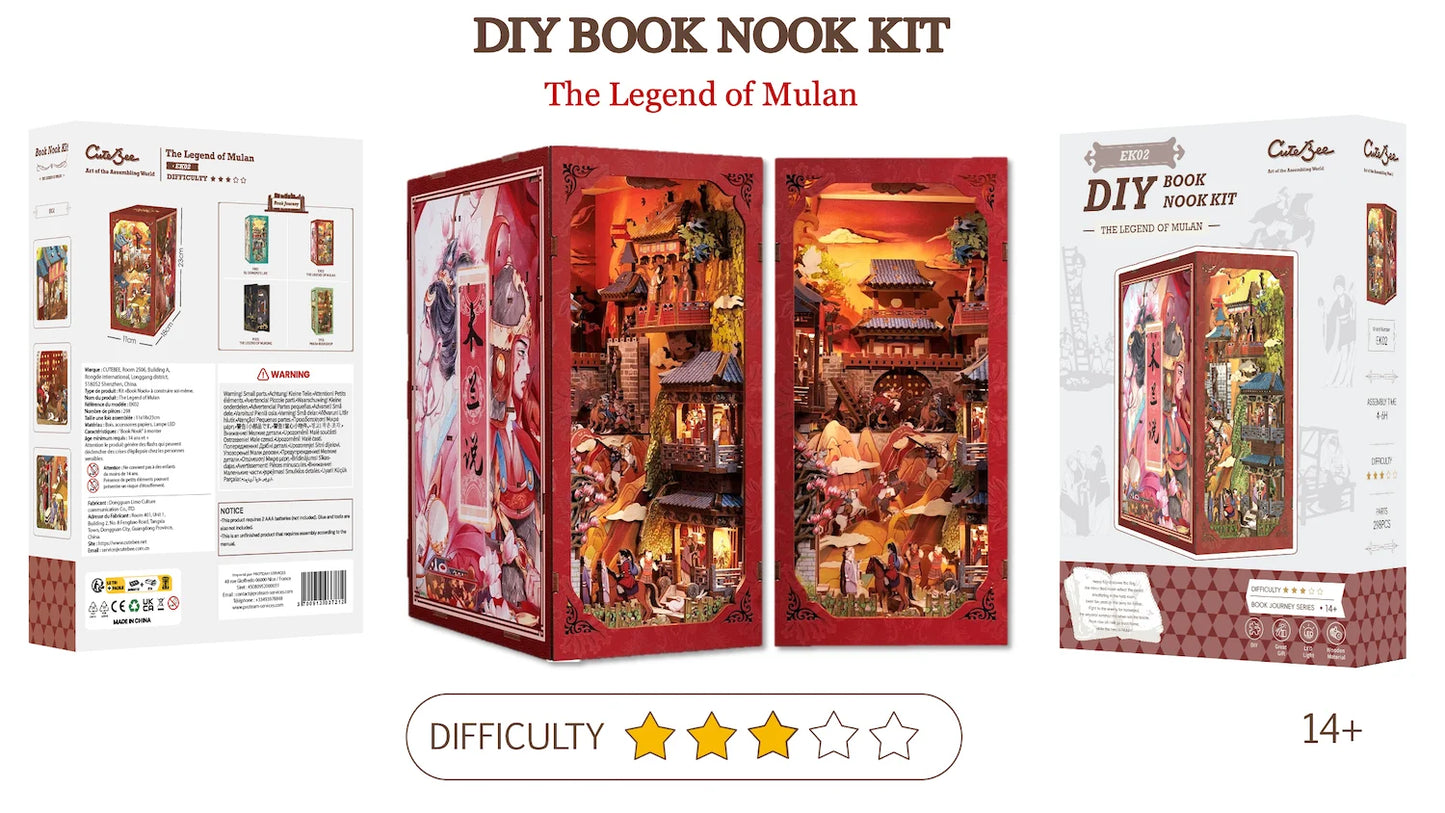 Book Nook Kit – DIY „The Legend of Mulan“ mit LED-Beleuchtung (298 Teile)